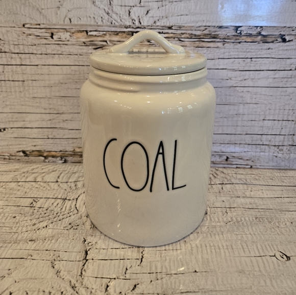 Rae Dunn By Magenta "COAL" Christmas Holiday Cookie Jar Kitchen Canister w/ Lid - Picture 2 of 2